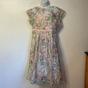 Modcloth Pink and Green Floral Midi Dress